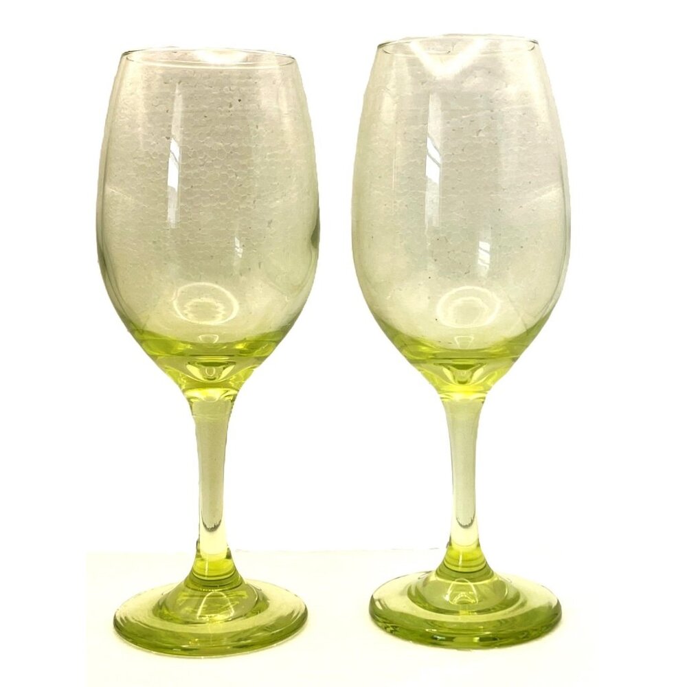 Cristar Copa Lexington Goblets Lime Green Stemware Vintage 90s 1990s Set of 2